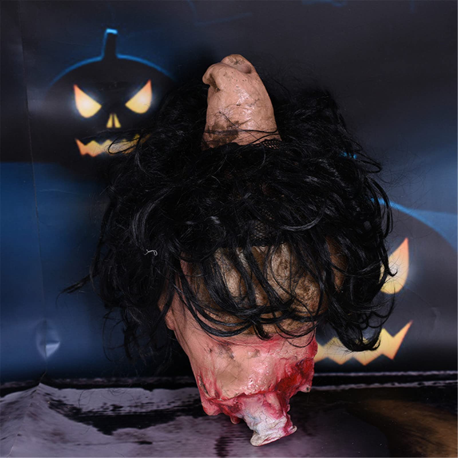 Edlike Halloween Hanging Severed Bloody Head w/Hair, Life-Size Corpse Head Props for Outdoor/Indoor Decor