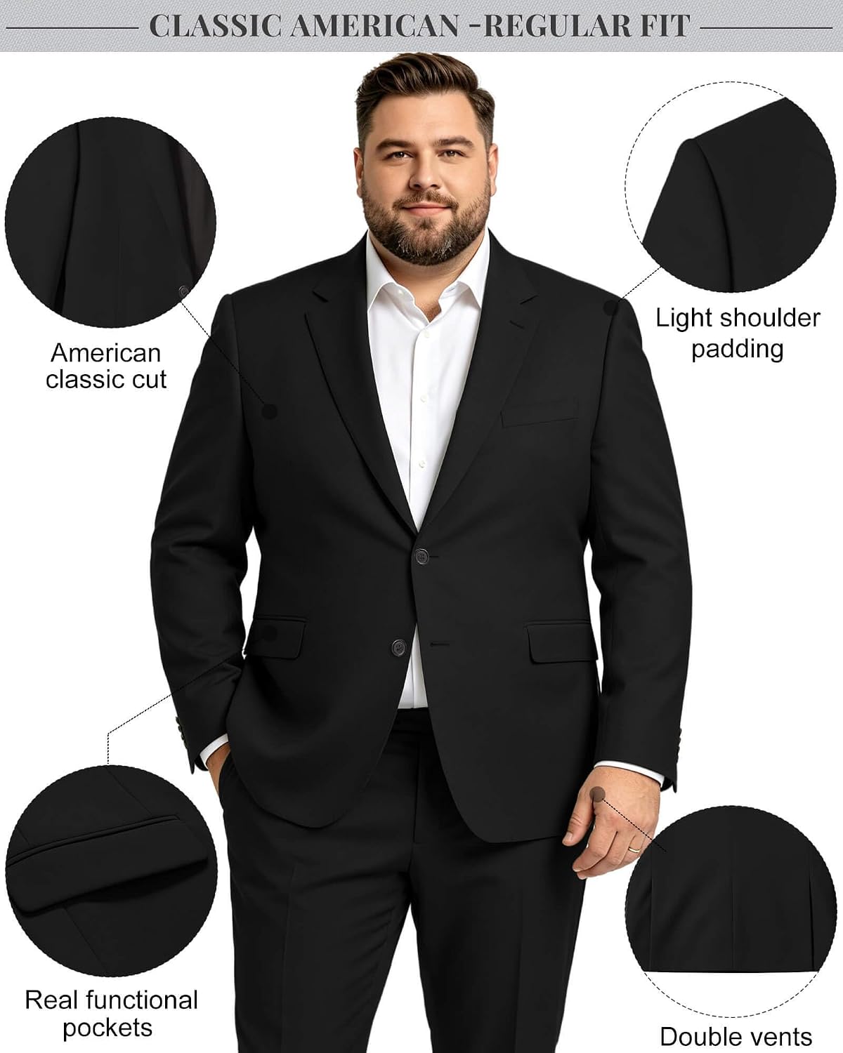 GATMSTZ Mens Suits Big and Tall 2 Pieces Blazer Pants Set Classic Fit