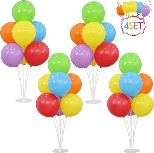 Miniatura 2 de Kit de 4 soportes para globos para mesa con centros de mesa base, soporte para globos de arco iris, decoraciones de fiesta de cumpleaños