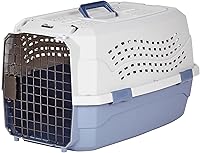 AmazonBasics 23-Inch 2-Door Top-Load Hard-Sided Pet Carrier for Cats & Dogs 12-20 lbs - Secure Ventilation, Dual Entry, Gray/Blue