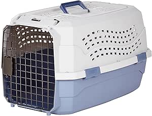 Amazon Basics Sturdy Portable 2-Door Top-Load Hard-Sided Pet Travel Carrier with Secure Ventilation, Handle, Front & Top Entry for Dogs, Cats, 22.8"L x 15"W x 13"H, Gray & Blue