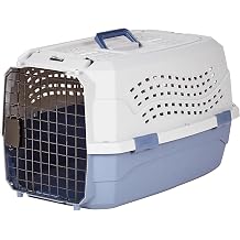 Amazon Basics Sturdy Portable 2-Door Top-Load Hard-Sided Pet Travel Carrier with Secure Ventilation, Handle, Front & Top Entry for Dogs, Cats, 22.8"L x 15"W x 13"H, Gray & Blue