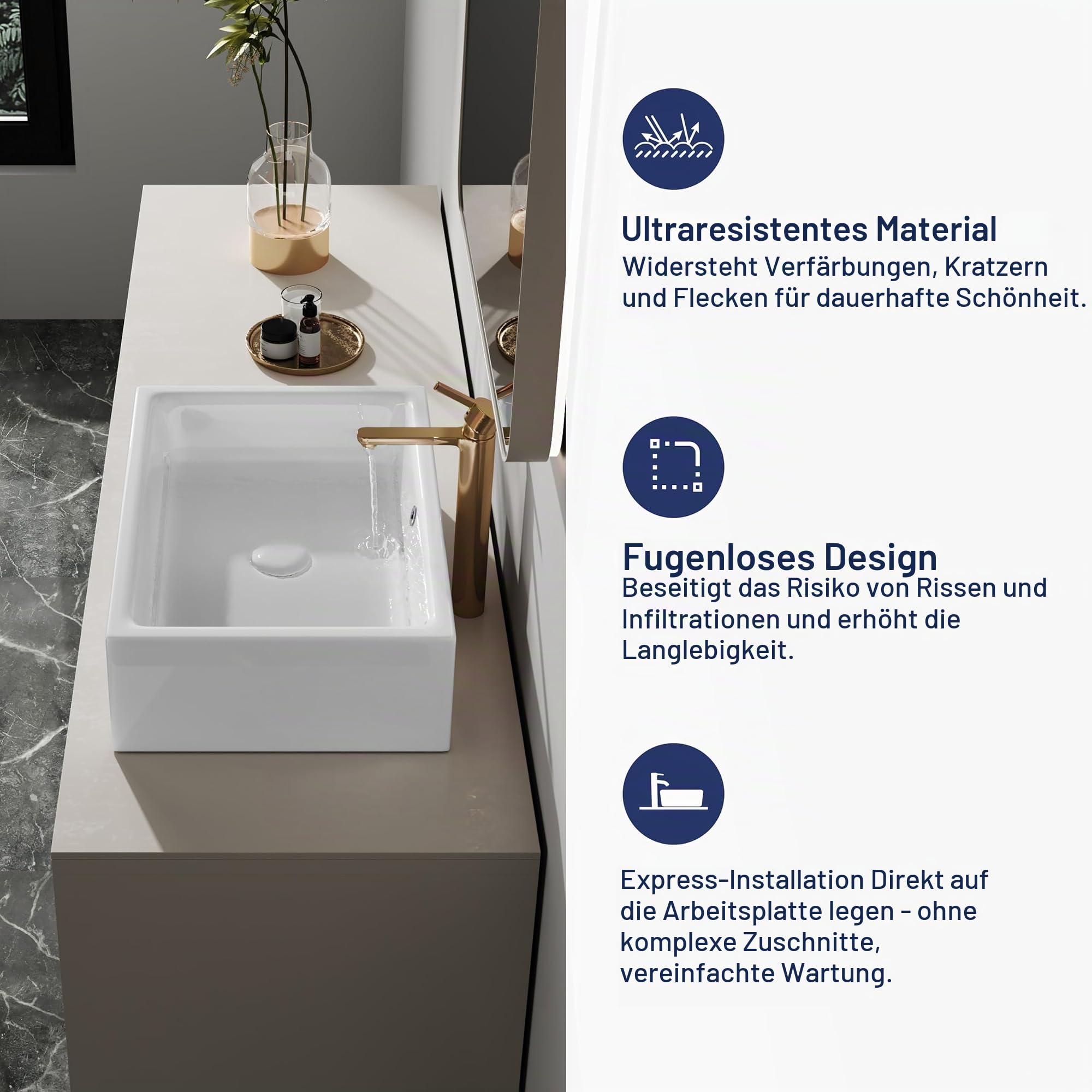 Eridanus Keramik Waschbecken, Aufsatzwaschbecken für Badezimmer-Gefäß, Moderne Waschschale Weiß, Waschplätze Tischwaschbecken, Aufsatzbecken Rechteckig 510 x 370 x 150 cm Handwaschbecken Waschtisch
