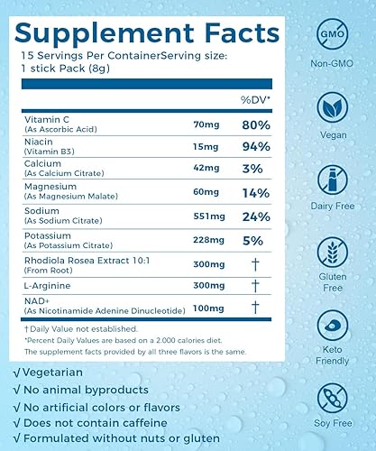 Miniatura 6 de Polvo de electrolitos con NAD+ - Suplemento de hidratación avanzada y apoyo de energía celular (paquete de 15, variedad clásica)