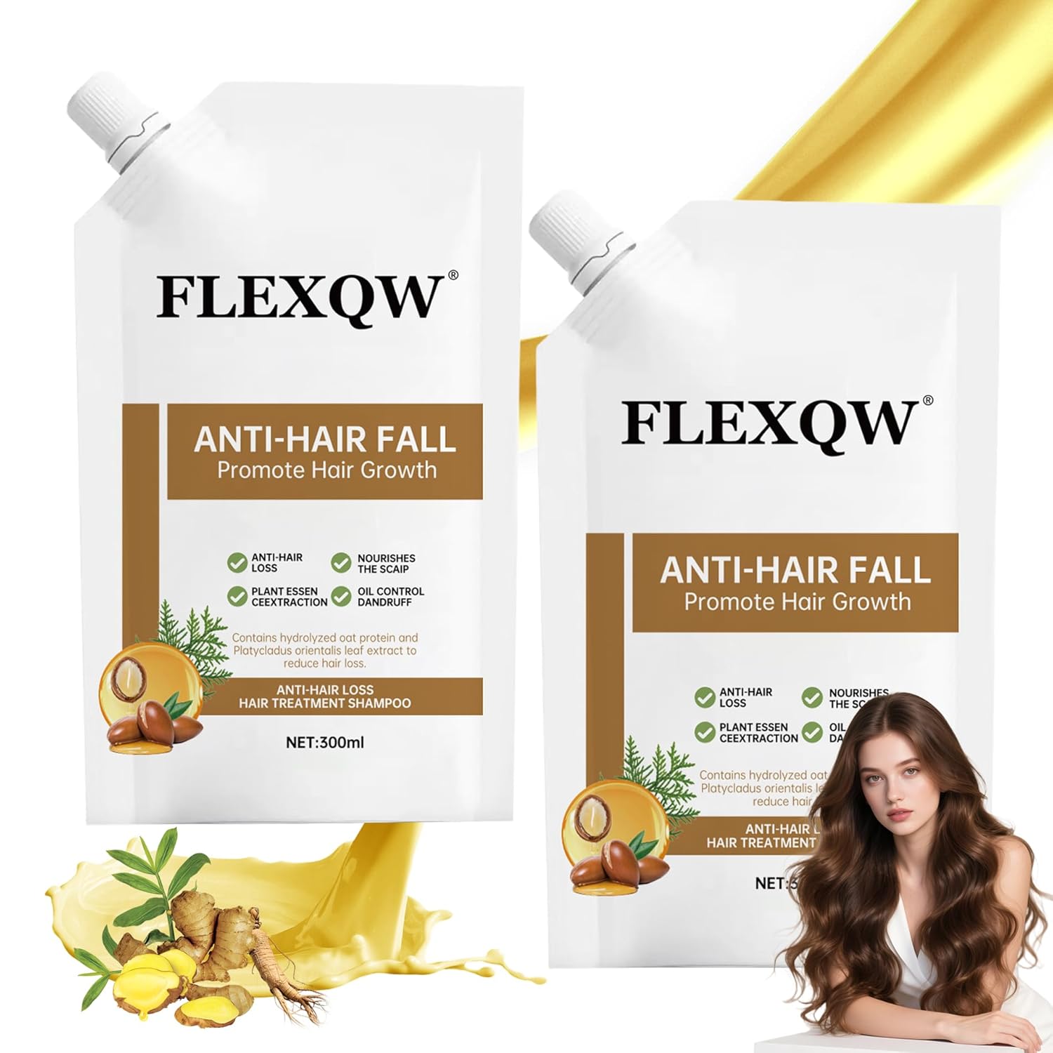 2 PCS Anti Hair Loss Shampoo, Promote Hair Growth and Thickening & Strengthening Shampoo with Various Plant Extracts for Thinning Hair Women(300ml)