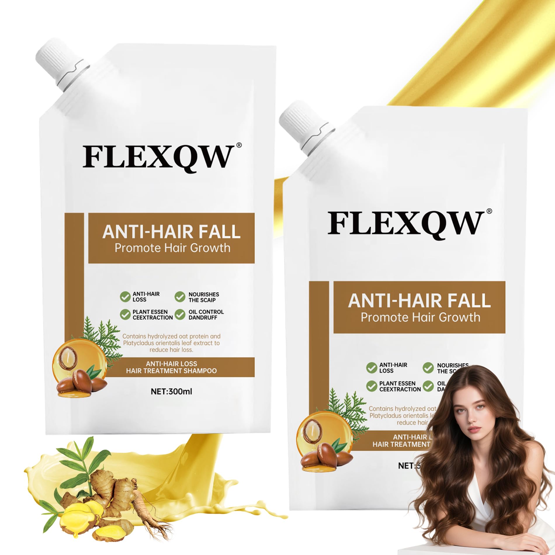 2 PCS Anti Hair Loss Shampoo, Promote Hair Growth and Thickening & Strengthening Shampoo with Various Plant Extracts for Thinning Hair Women300ml 10.15 Fl Oz (Pack of 2)