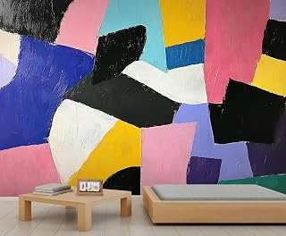 Colorful Abstract Wall Murals, Geometric Color Blocks Mural, Removable Wallpaper for Renters Living Room Bedroom Corridor TV Background Decor - 118" W x 91" H