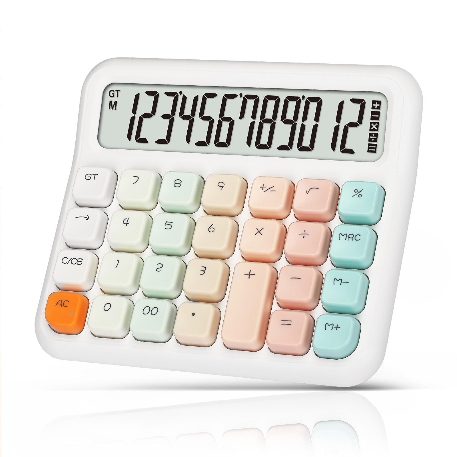 OSALO Cute Desktop Calculator 12 Digit Large LCD Display, Cute Basic Desk Calculator with Big Buttons, Standard Function Battery Powered for Office Home School Business (Colorful White)