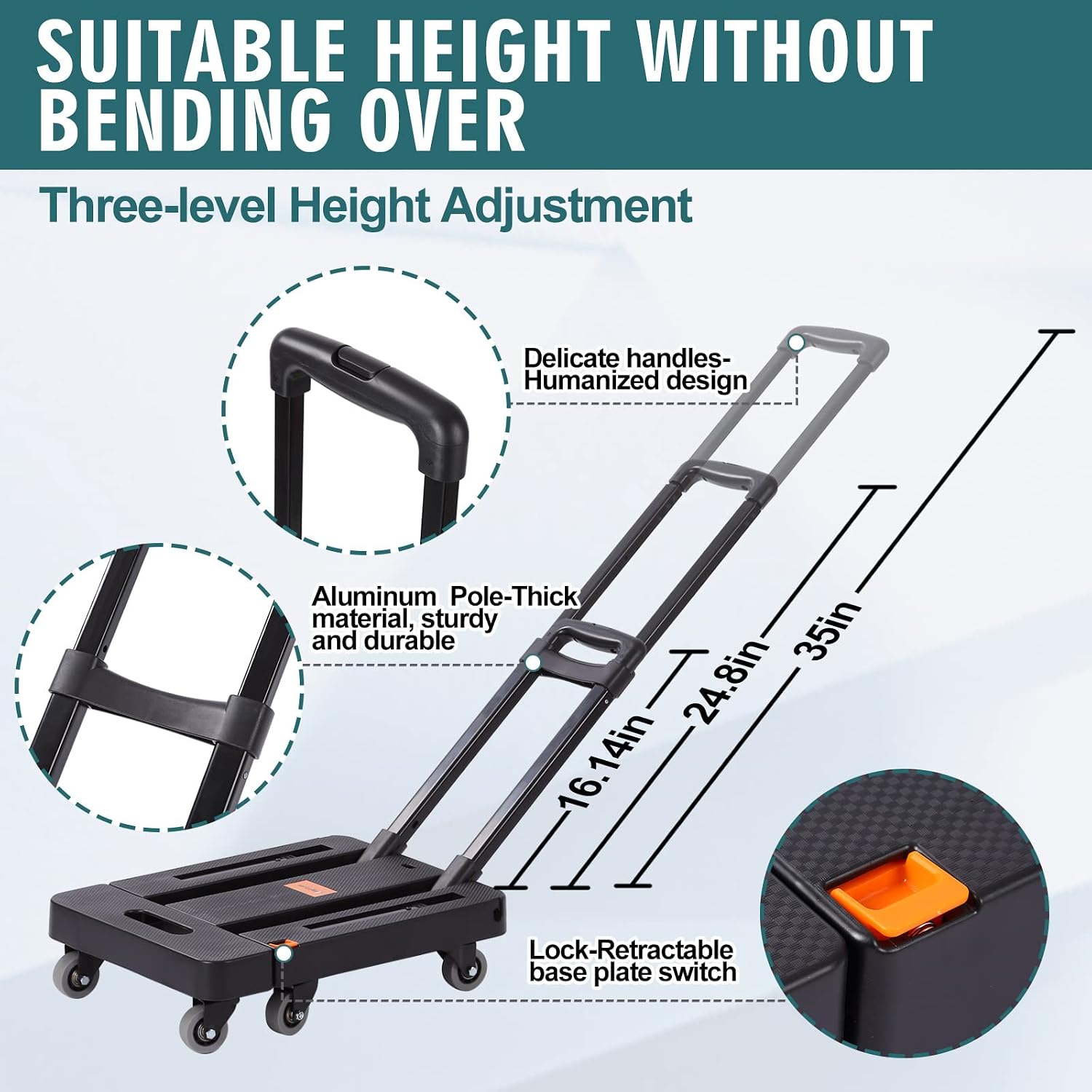 Folding Hand Truck Lightweight,Foldable Dolly Cart for Moving with 6 Rotate Wheels,300 lbs Heavy Duty Luggage cart,Portable Platform Cart for Travel Shopping Airport Office Use