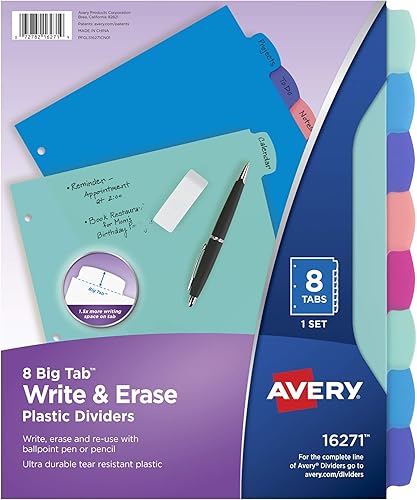 Miniatura 5 de Avery Carpeta de 3 anillas anillos EZD de 2 pulgadas 1 carpeta blanca 79192 y separadores de pestañas grandes de plástico duradero de 8 pestañas de