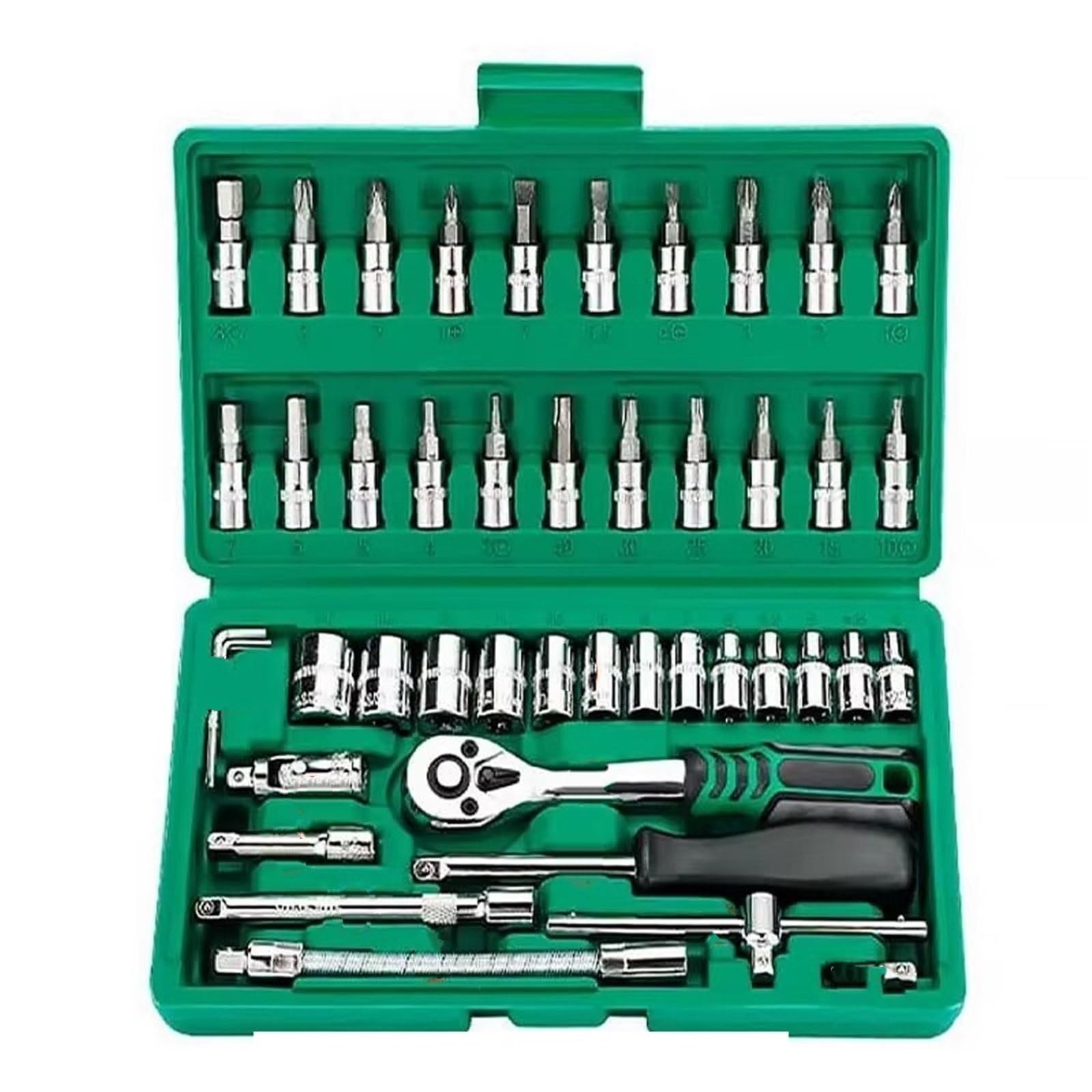Kauwyehd 46Pcs 14 Pieces 1/4 Inch Drive Socket Ratchet Wrench Set, With Bit Metric For Auto Repairing And Household Socket Wrench Set(46Pcs)
