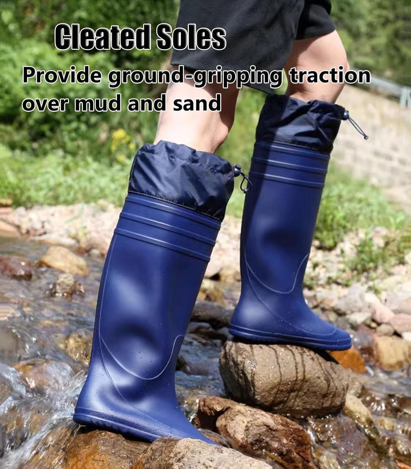 Buty wędkarskie dla kobiet i mężczyzn, spodniobuty, nylonowe, lekkie, z PVC, do nawadniania, polowania na trawę(Navy Blue,5 UK)