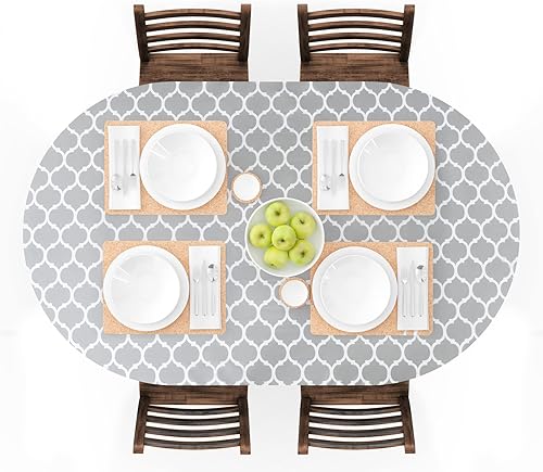 Miniatura 1 de UMINEUX Mantel ovalado de vinilo ajustable con bordes elásticos y reverso de franela, impermeable, lavable, se adapta a mesas de hasta 42 x 68