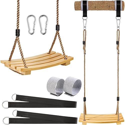 SimpleArt Wood Tree Swing Seat- Adjustable Rope Wooden Swing Set Indoor Outdoor for for Children Kids