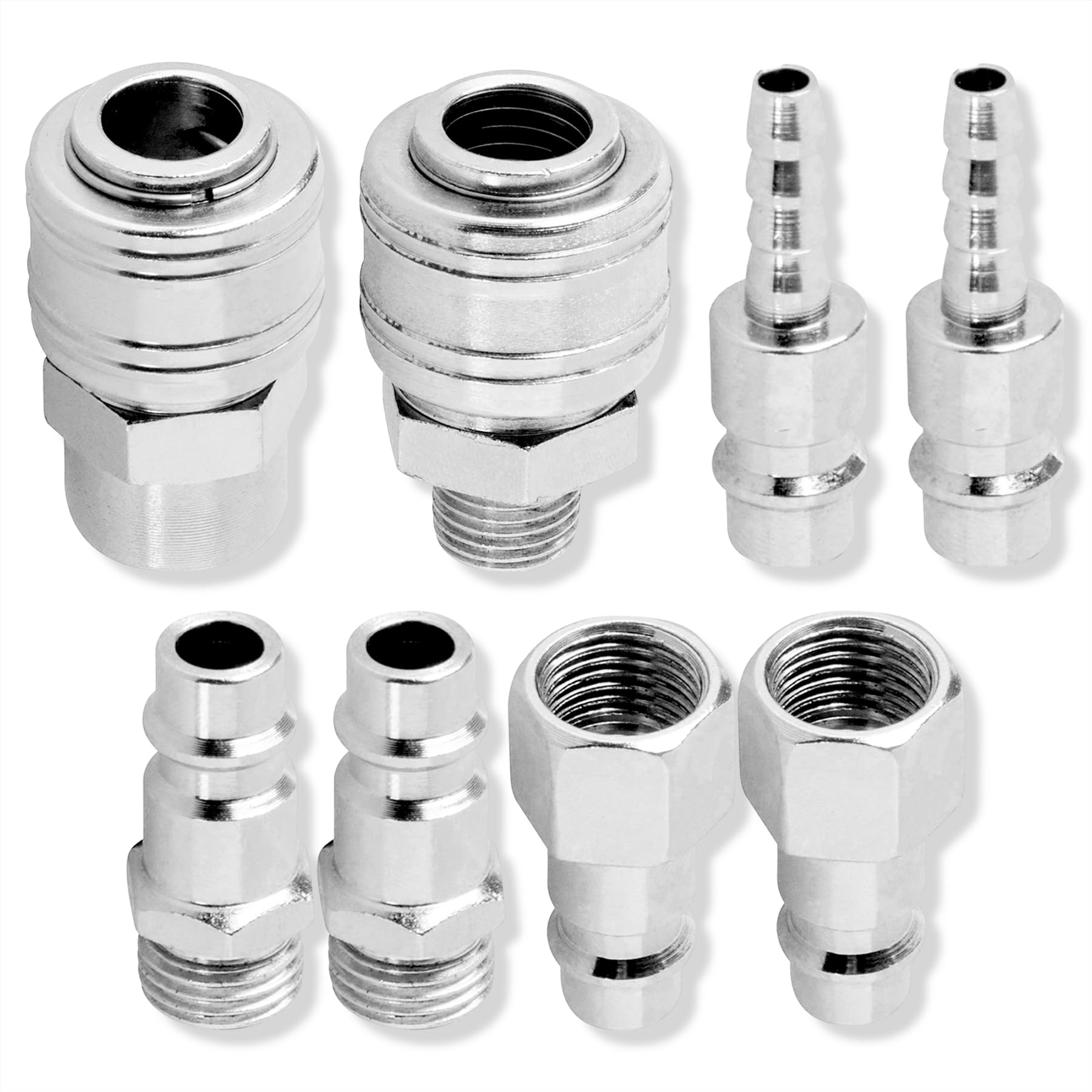 Dapetz Men's ® Euro Air Line Fitting Hose End Connector Fe Quick Release 1/4" Bsp Barb 6Mm Hose End 8Pcs