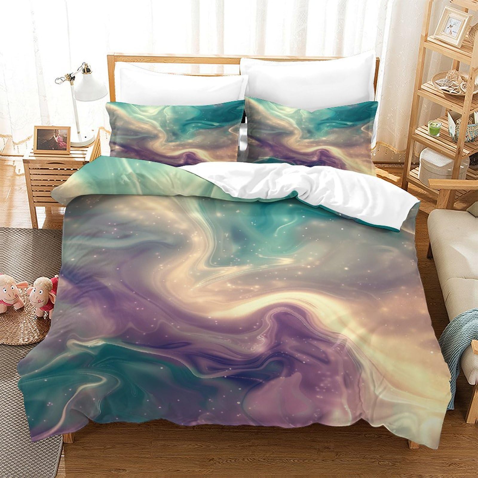 P1S9U7W5Y Dreamy Nebula 3D Printed Microfiber 3pcs Duvet Cover Set Abstract Clouds Bedding Set Super king（260x220cm）