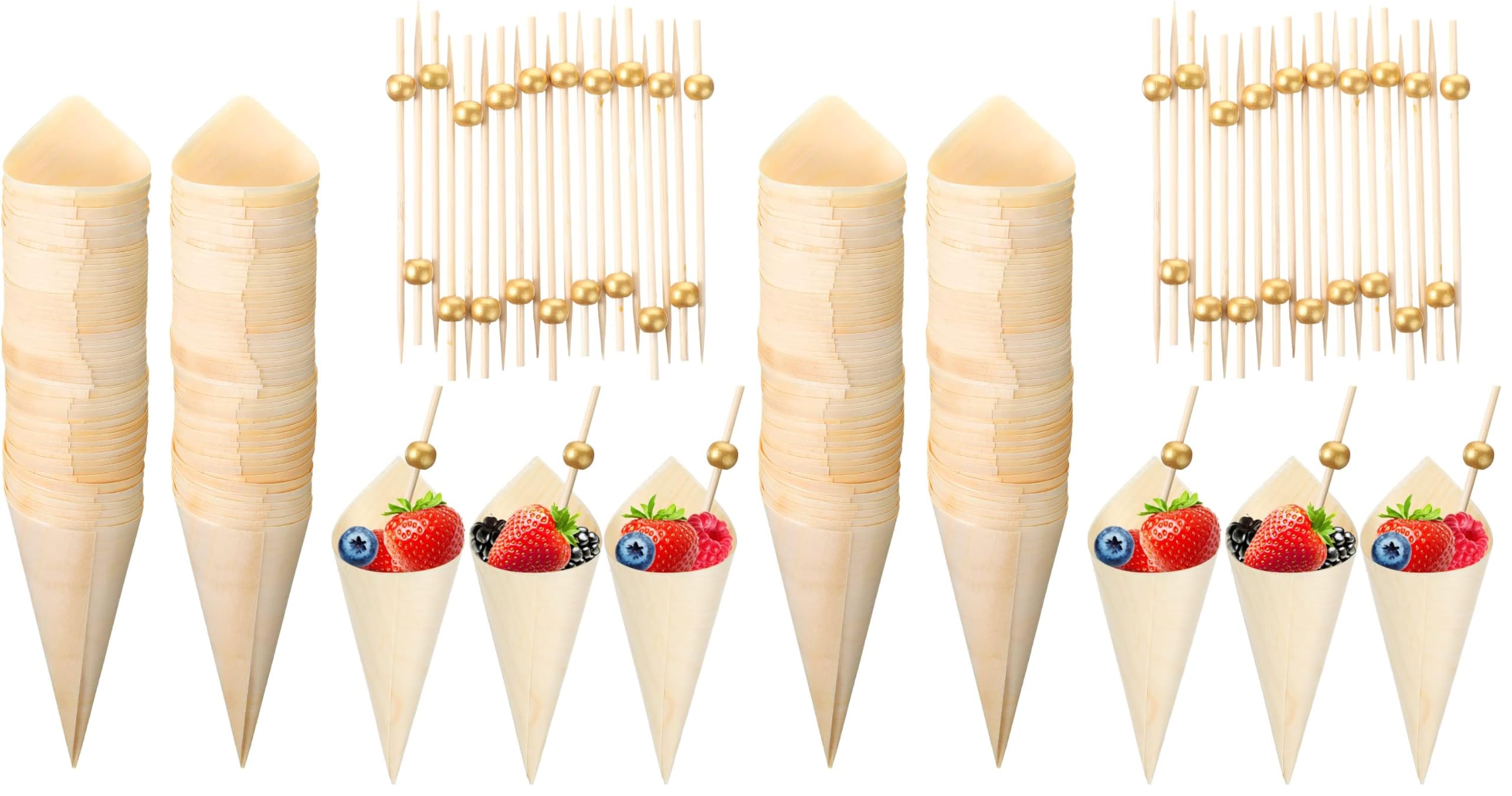 Queekay 200 Pcs Charcuterie Cones 5 Inch Cocktail Picks, Gold