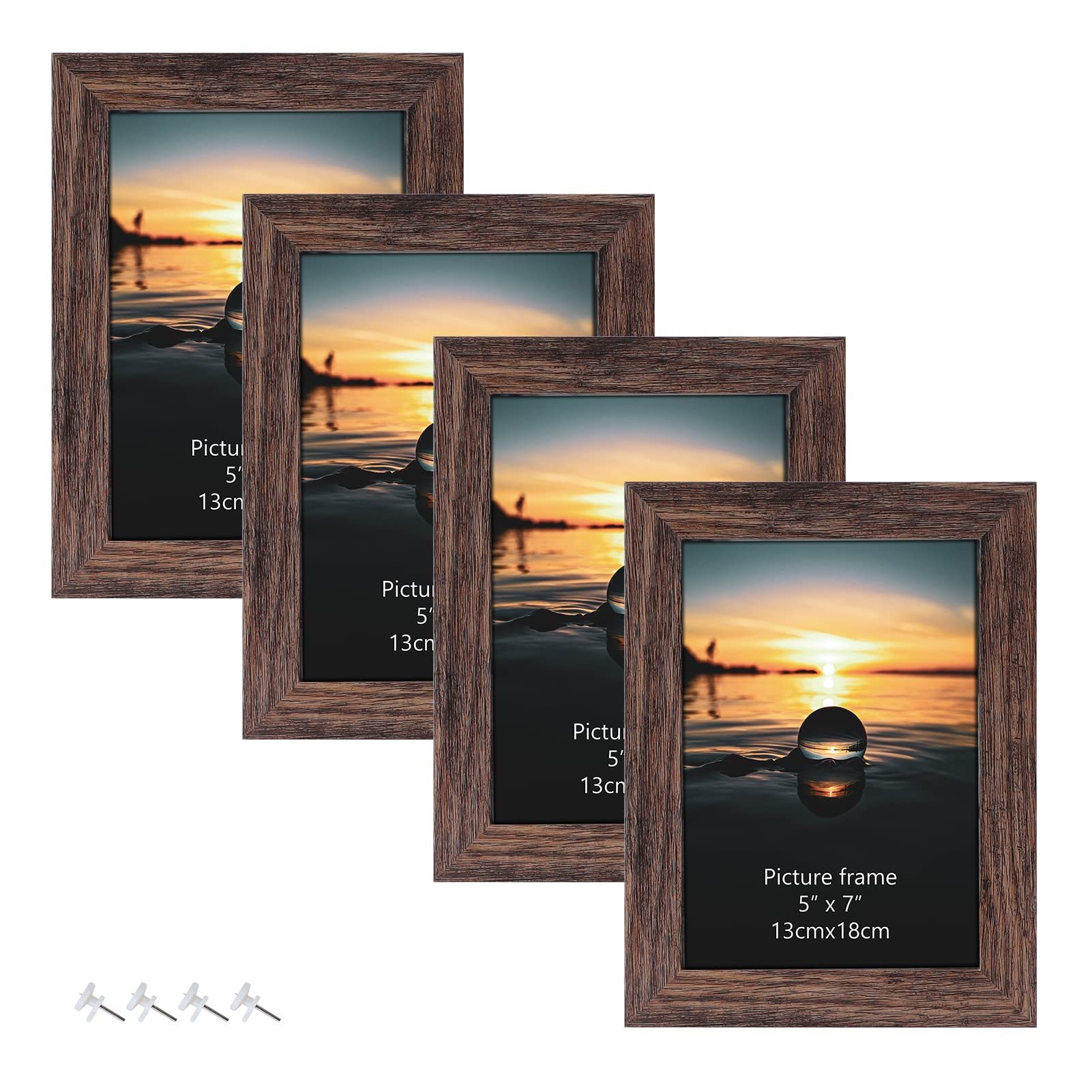 EdenseeLake 5x7 Picture Frame Set of 4, Rustic Distressed Brown Wood Pattern, Photo Frames 5 by 7 for Desktop Display and Wall ing