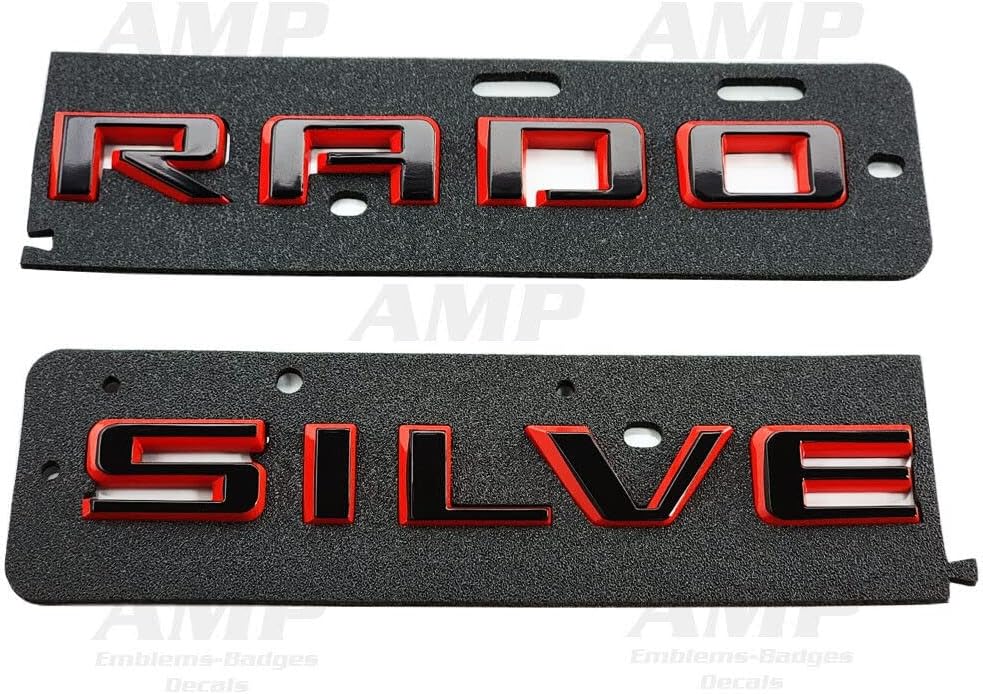 Kit 19-21 Black Red Silverado Custom Emblem Fender Letter Nameplate Badge Compatible for 2019-2021 Silverado (Red Black)