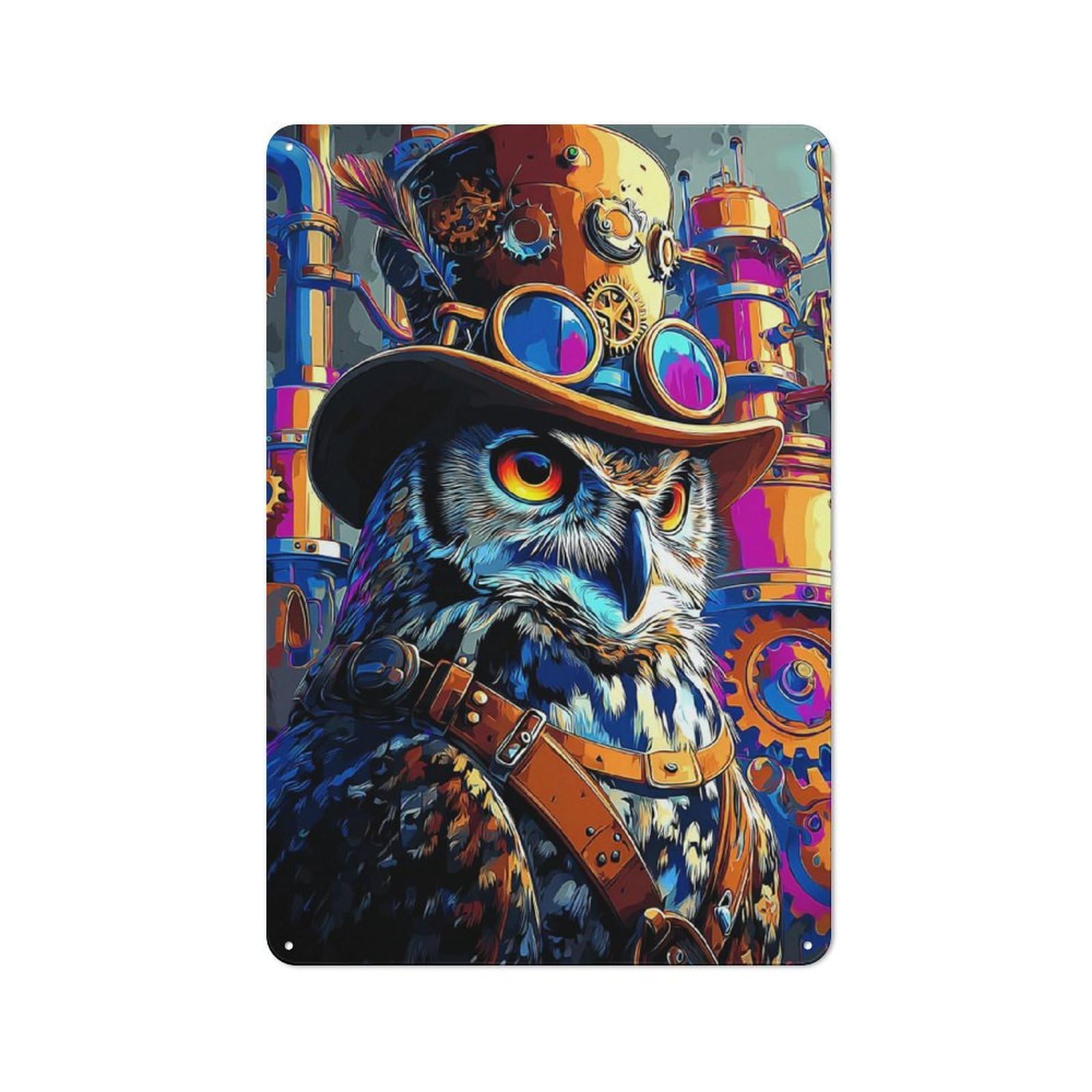 Junmoney Steampunk Owl Artwork-2 Rustic Tin Wall Plaque 30X20cm For Kitchen Or Home Bar, A Winter Wall Decor Update For Kitchen Decor Lovers