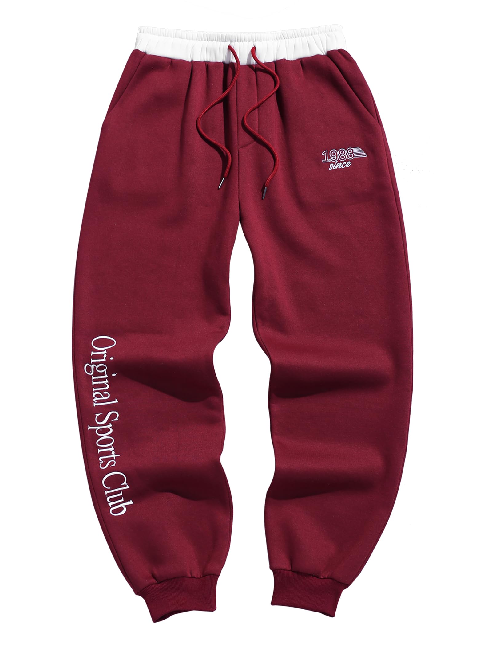 ZAFUL Men's Letter Sweatpants Color Block Embroidery Drawstring Jogger Pants Casual Fleece Track Pants with Pocket(1-red, L)