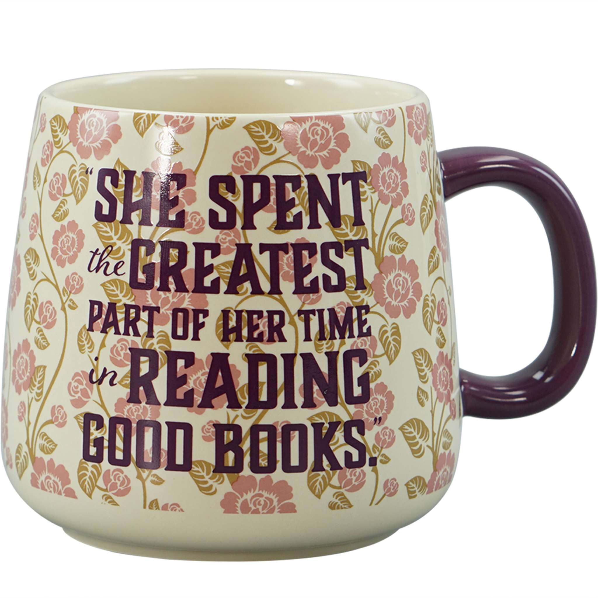 Half Moon Bay Die Schöne und das Biest Kaffeetasse, rosa Blumen-Teetasse für Leser und Bücherwürmer, 354 ml, Keramik, Aufschrift "Greatest Part of Her Time"