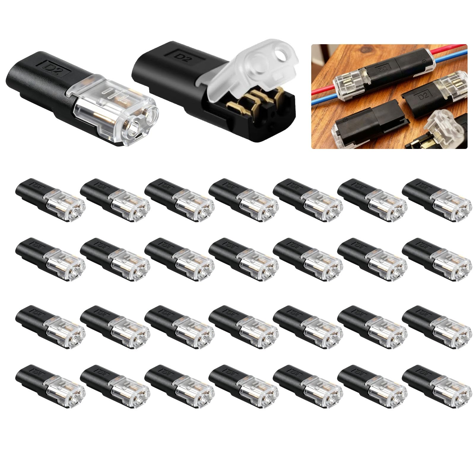 20 Connettori Elettrici Impermeabili A 2 Poli T&H – Per Cavi 18-22 AWG, Installazione Senza Saldatura, Per Auto, LED E Giardino!