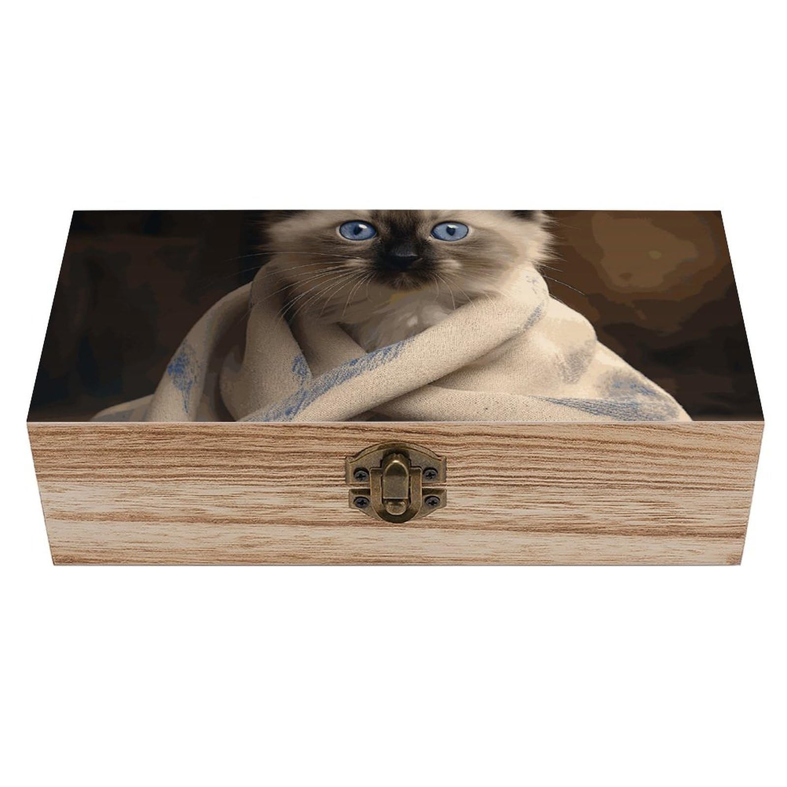 Boîte en bois chat avec couvercle imprimé pour souvenirs et loisirs créatifs