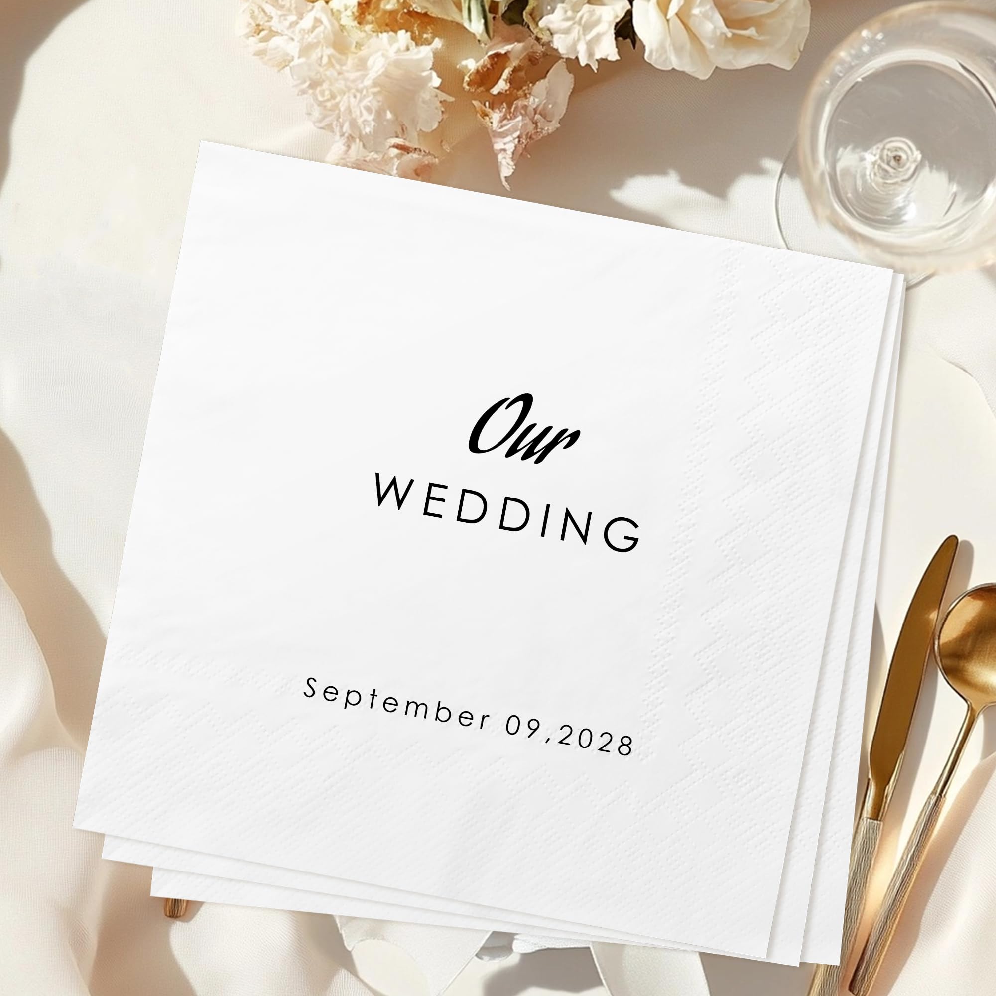 SpecialOnly 100 Pcs Custom Cocktail Napkins - Personalized Napkins for Weddings with Name&Date - 4.8