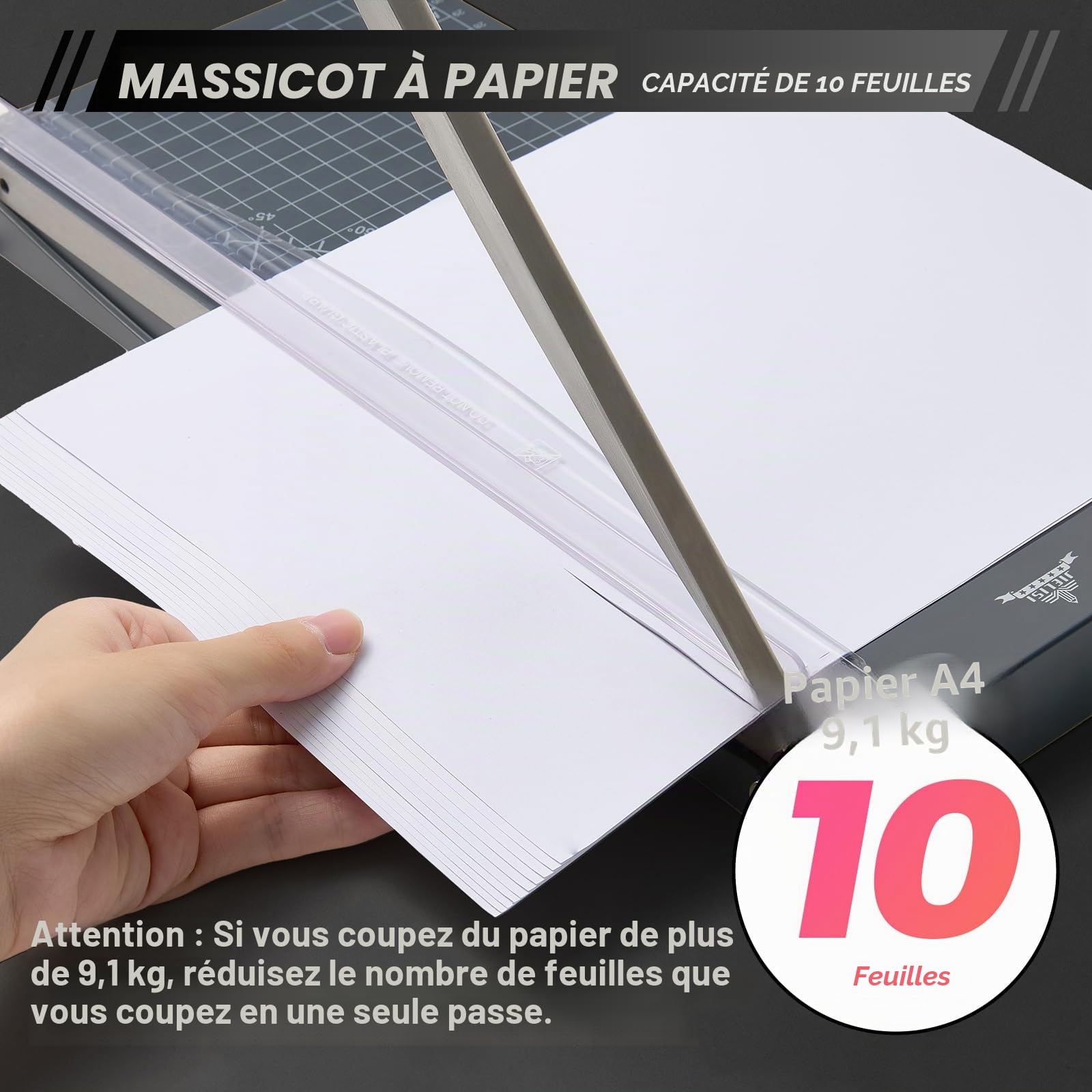 Massicot A4 Outil de Scrapbooking avec Protection de Sécurité et Verrouillage de la Lame Couper Papier et Photo，Coupe Papier à Guillotine Peut Couper jusqu'à 10 Feuilles（Gris foncé）