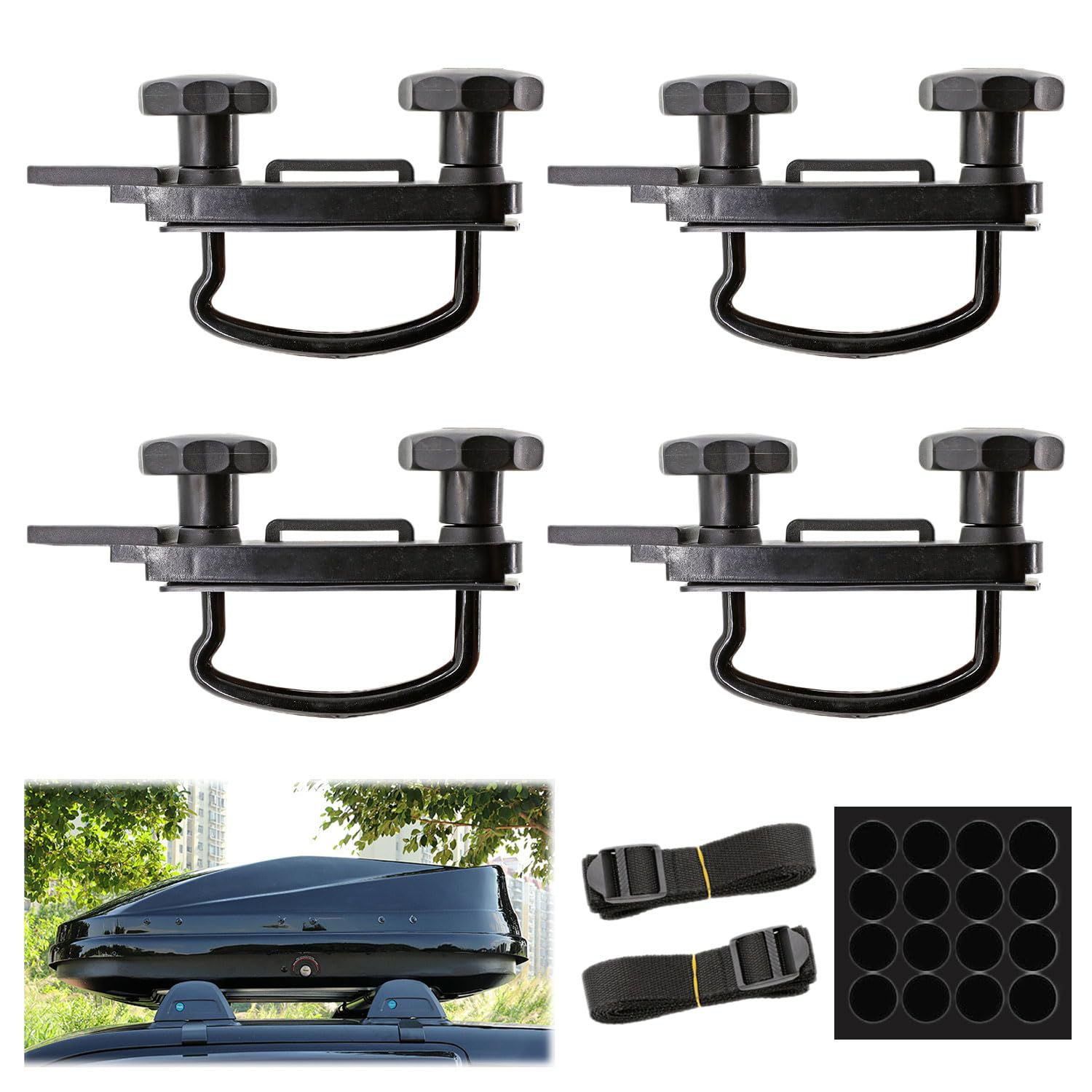 Fissaggio per Box da Tetto 4 pezzi Supporto per Box da Tetto Supporto da Parete a U Staffa Universale per Auto Furgone Kit di Montaggio con 8 Dadi di Bloccaggio Pesanti 2 Bende