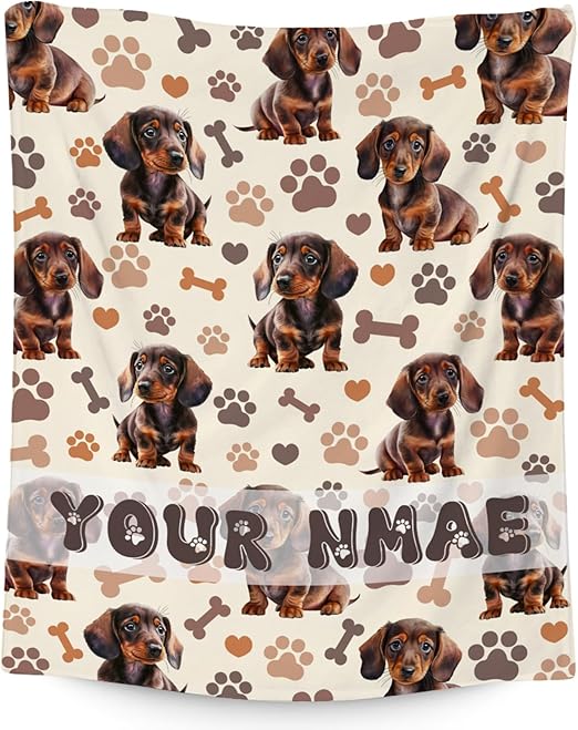 Custom Dachshund Blanket with Kids, 30x40 Inches Blanket with Dogs on it, Cozy Soft Throw Gifts for Dog Lovers, Cute Flannel Throw Blankets for Couch Office