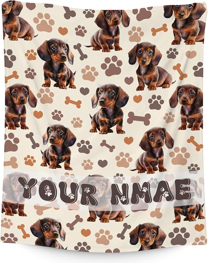 Custom Dachshund Blanket with Kids, 30x40 Inches Blanket with Dogs on it, Cozy Soft Throw Gifts for Dog Lovers, Cute Flannel Throw Blankets for Couch Office