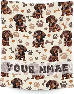 Custom Dachshund Blanket with Kids, 30x40 Inches Blanket with Dogs on it, Cozy Soft Throw Gifts for Dog Lovers, Cute Flannel Throw Blankets for Couch Office