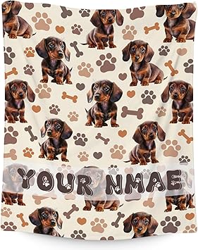 Custom Dachshund Blanket with Kids, 30x40 Inches Blanket with Dogs on it, Cozy Soft Throw Gifts for Dog Lovers, Cute Flannel Throw Blankets for Couch Office