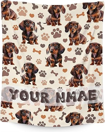 Custom Dachshund Blanket with Kids, 30x40 Inches Blanket with Dogs on it, Cozy Soft Throw Gifts for Dog Lovers, Cute Flannel Throw Blankets for Couch Office