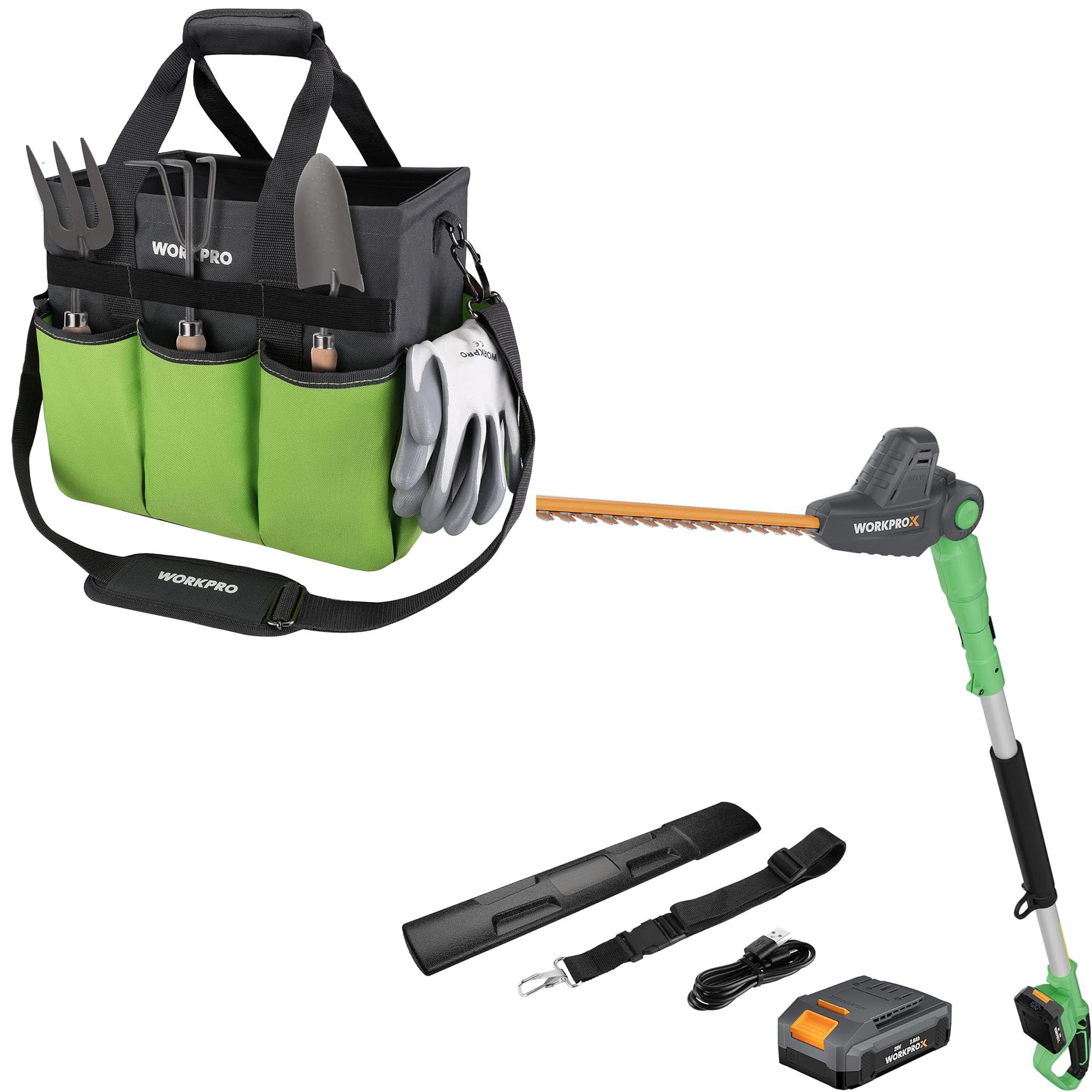 WORKPRO Garden Tool Bag Organizer WORKPROX 20V Cordless Pole Hedge Trimmer