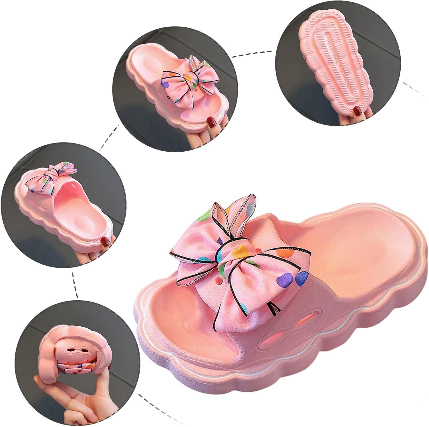 Slides for Kids Girls Cute Bow Pillow Slippers Shower Bathroom Quick Dry Non Slip Slippers Fashion Summer Beach Shoes
