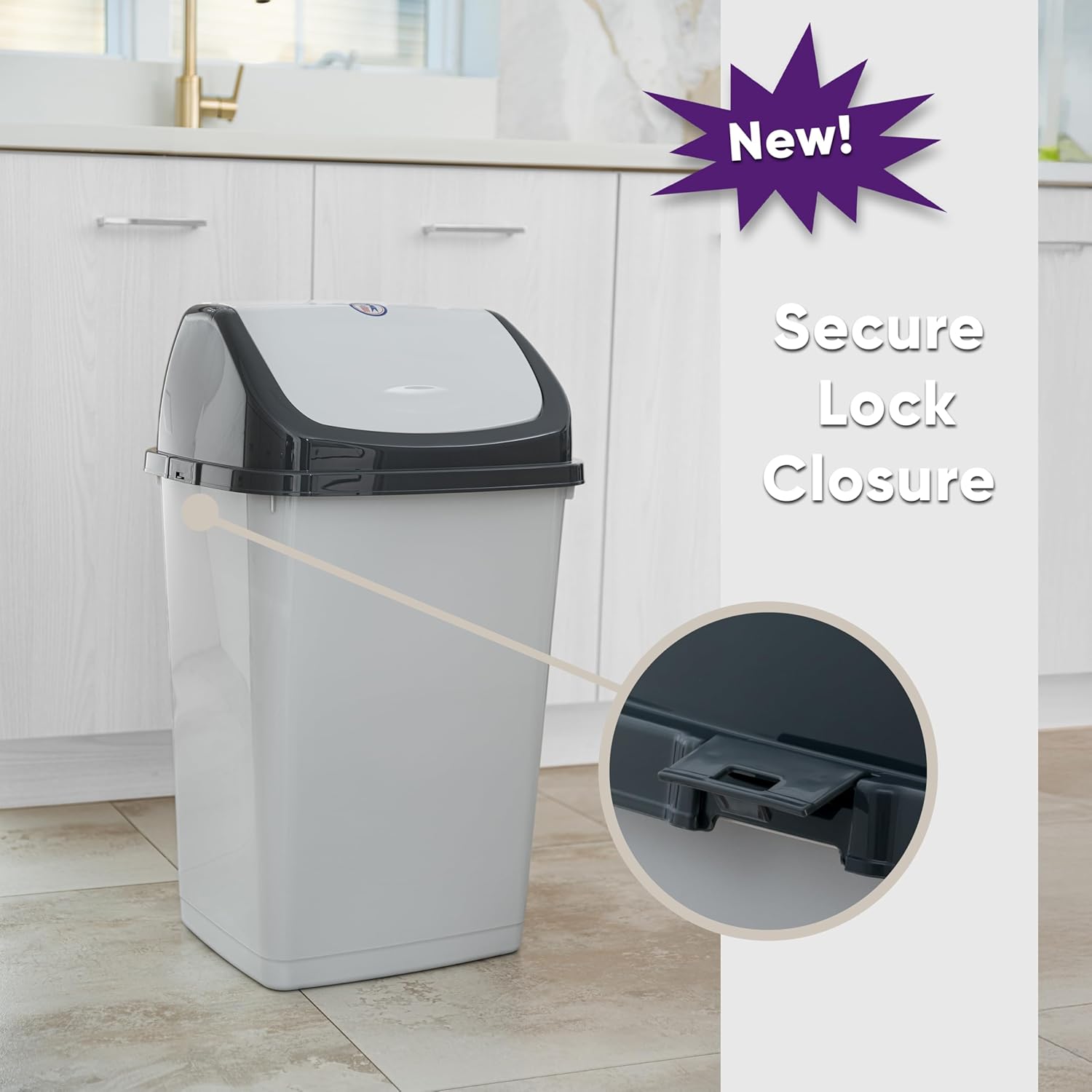 Superio Kitchen Trash Can 13 Gallon with Swing Lid, Plastic Tall Garbage Can Outdoor and Indoor, Large 52 Qt Recycle Bin and Waste Basket for Home, Office, Garage, Patio, Restaurant (SmokeWhite/Grey, 2 Pack)