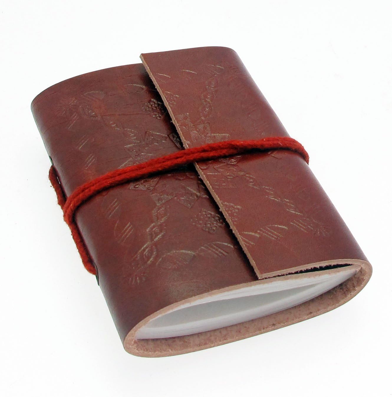Embossed Leather Pocket Notebook | 30 Unlined Recycled Paper Pages | 11cm x 8cm | Handmade, Fair Trade & Eco Friendly Leather Bound Journal Alternative for Men and Women