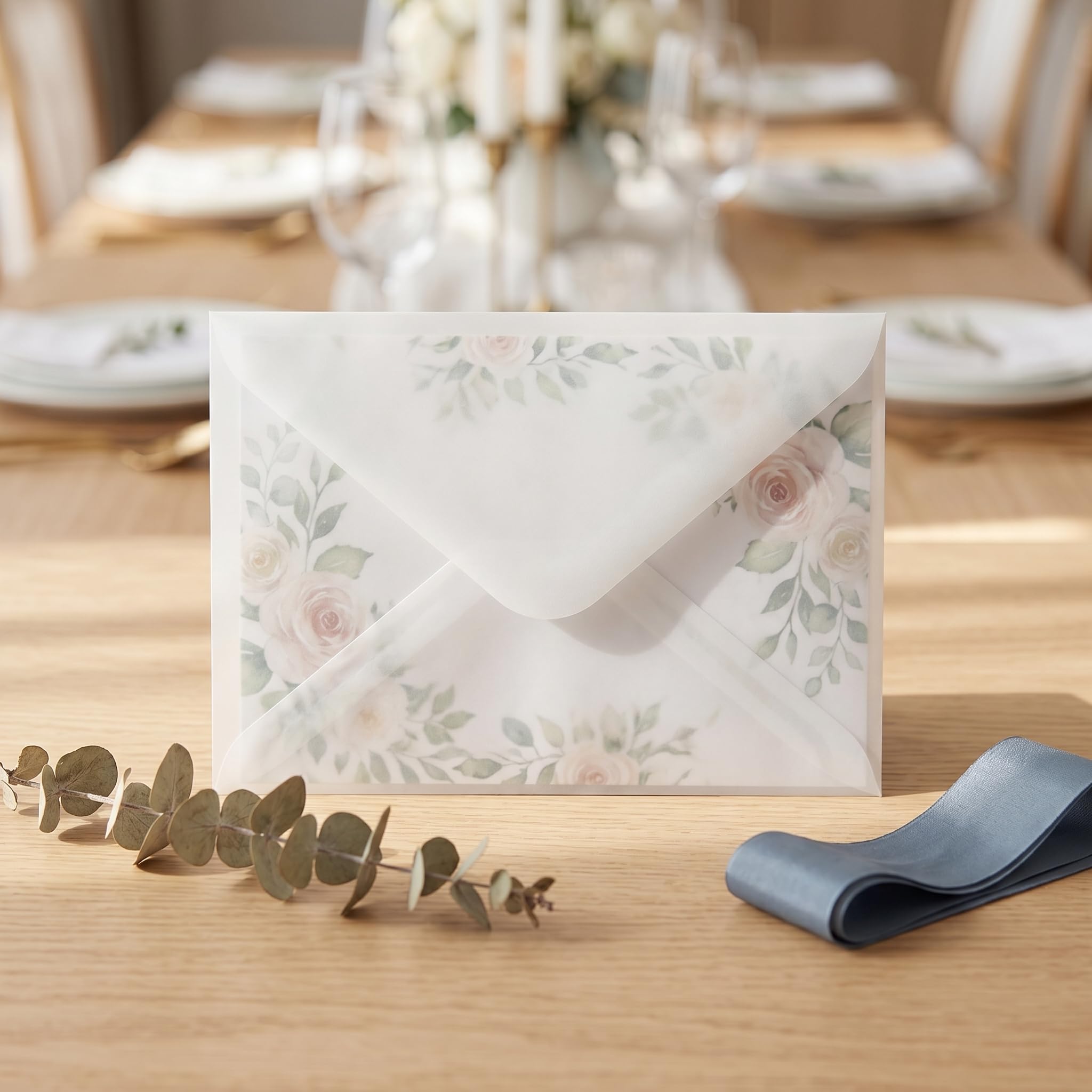 Koperty z przezroczystego papieru, 50 sztuk, 12,5 x 18,5 cm | koperty na zaproszenia ślubne, papier pergaminowy do zaproszeń, zaproszeń ślubnych, kopert urodzinowych, kopert