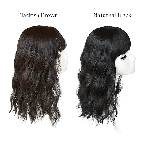 Miniatura 5 de Peluca de pelo sintético con flequillo, para mujeres y niñas (18 pulgadas, marrón negruzco)
