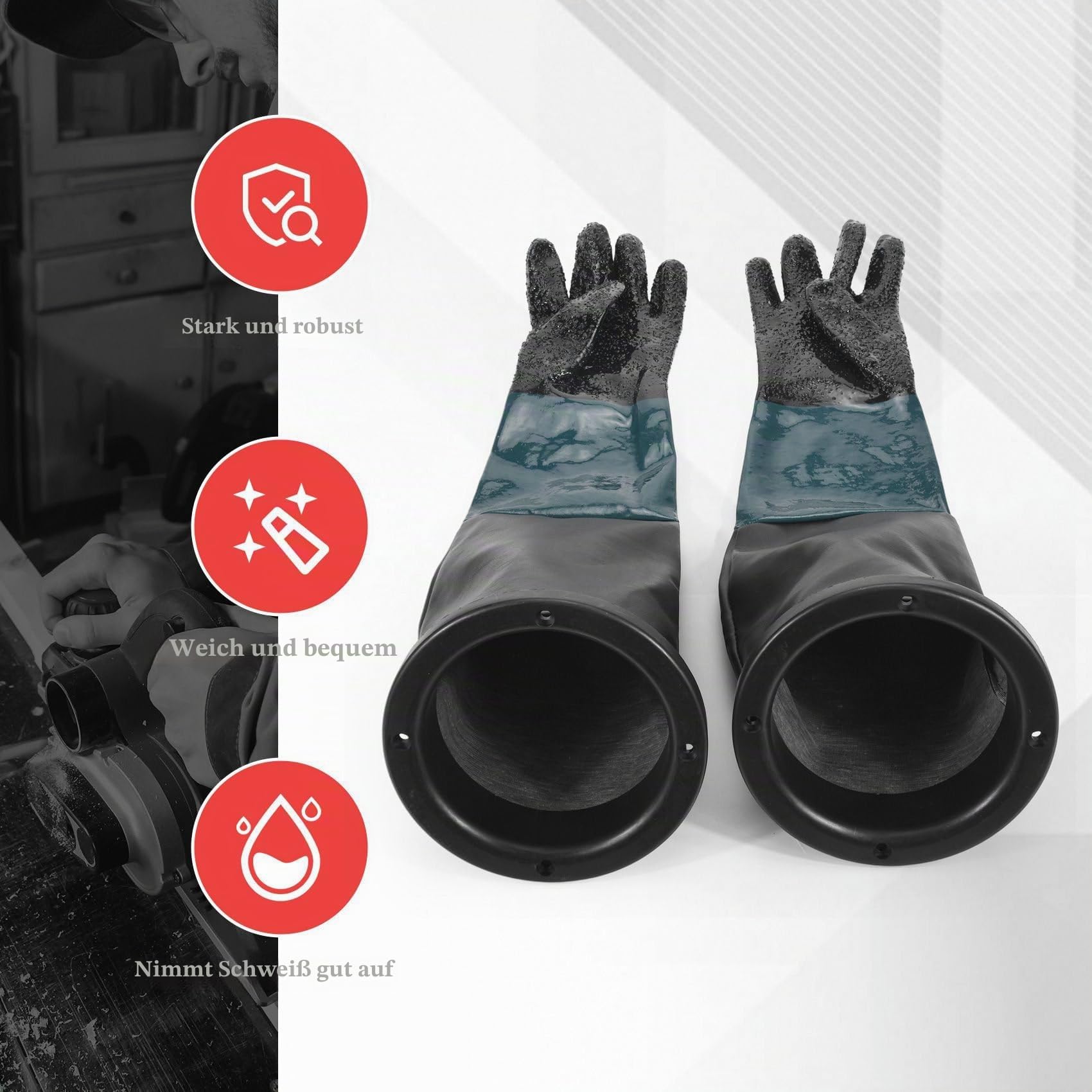 Nagoyuki Sandstrahl Handschuhe Sandstrahler Teile 60Cm mit O Ringen für Sandstrahl Kabine