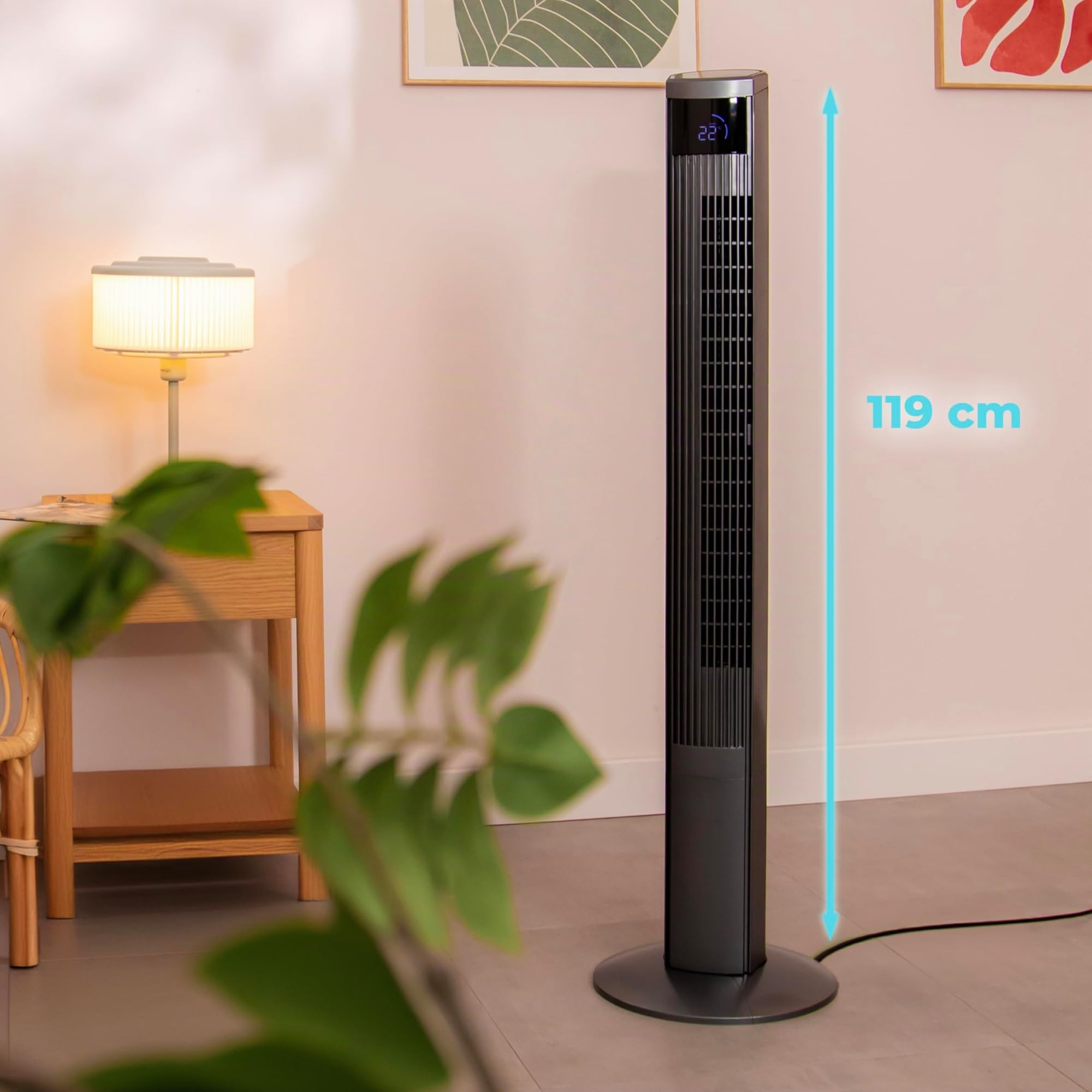 Cecotec - Ventilatore a torre EnergySilence 9090 Skyline Ionic da 119 cm, 45 W, ionizzatore, schermo LED touch, telecomando, 3 modalità e velocità, timer 12 ore, oscillazione 70º,Altezza 47",Grigio