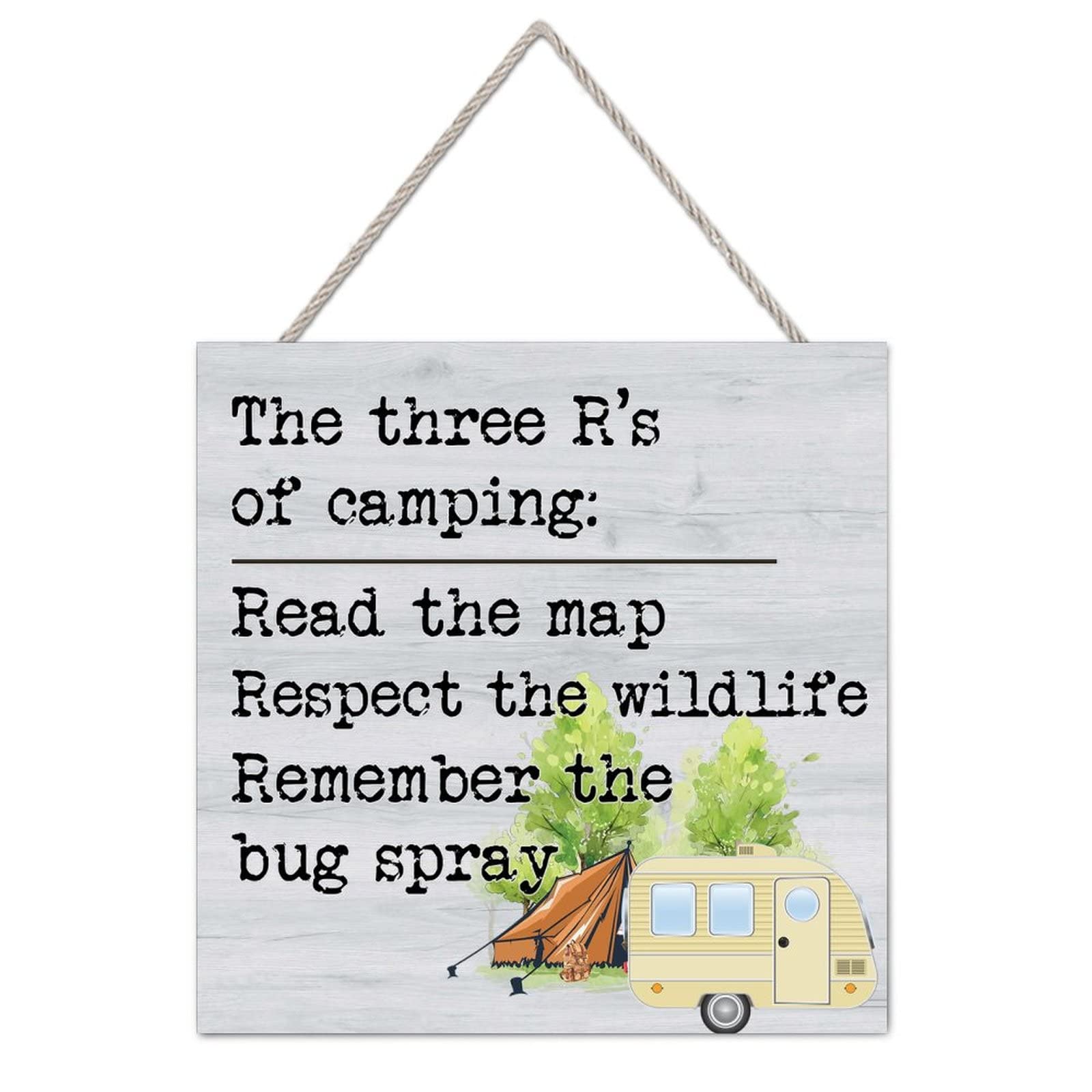 Rustic Wood Sign for Camper Funny Camping Wooden Plaque Trailor Car Decor Campsite Wall Art for Travellors Farmhouse Summer Adventure Home Camping Garden Decorations 12"x12"