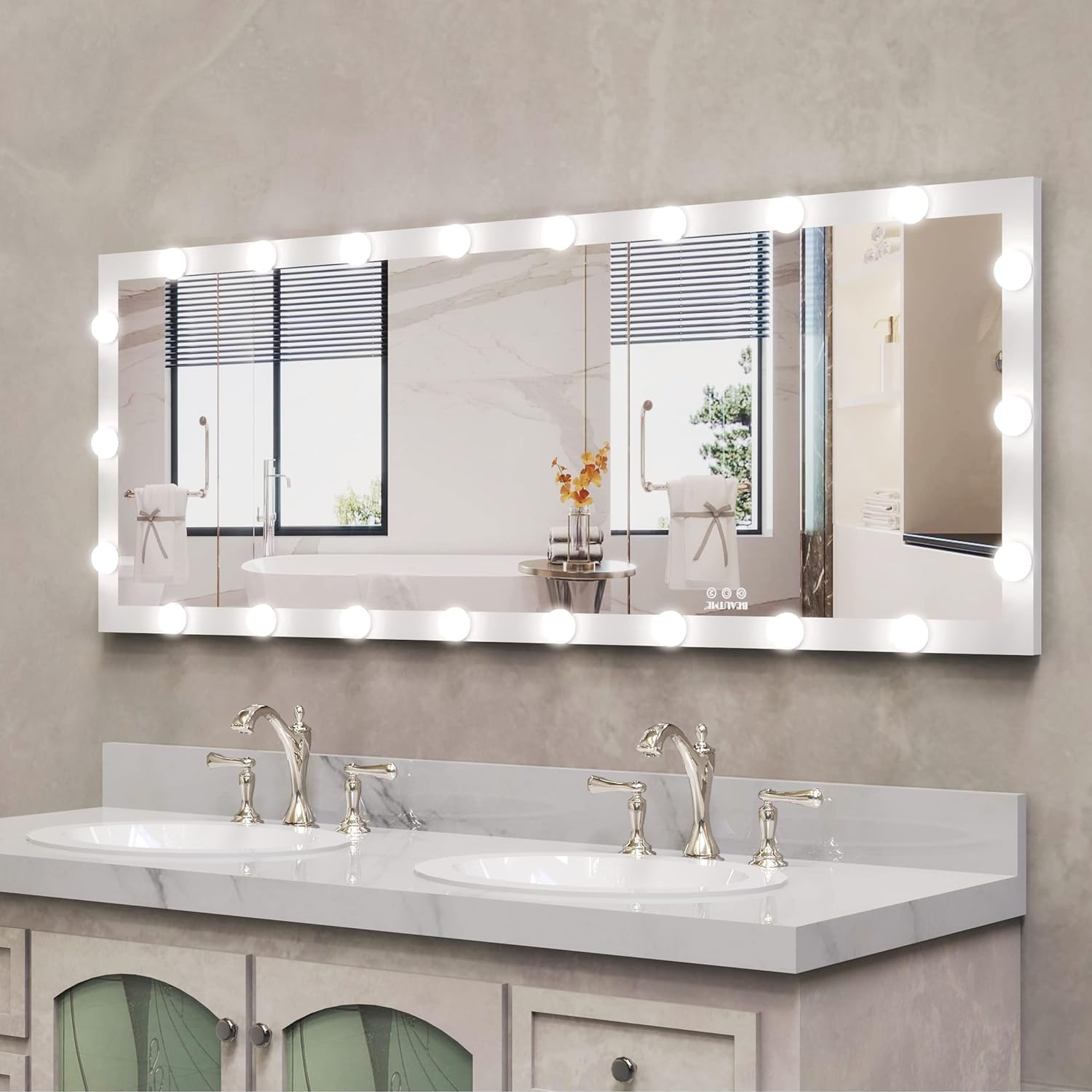 Full Length Mirror with Lights 63" x 24", Full Body Mirror with Lights,with 22 Dimmable LED Bulbs, Standing/Wall-Mounted/Floor Mirror/Makeup Mirror with Dimming & 3 Color Lighting (SliverA-63''x24'')