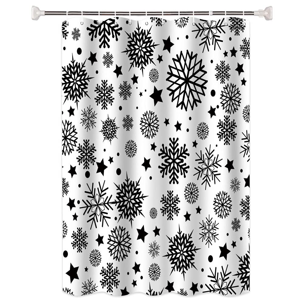 Black and white christmas flower Shower Curtain,Mildew Resistant Machine Washable Modern Luxury Shower Curtains Bathroom, Shower