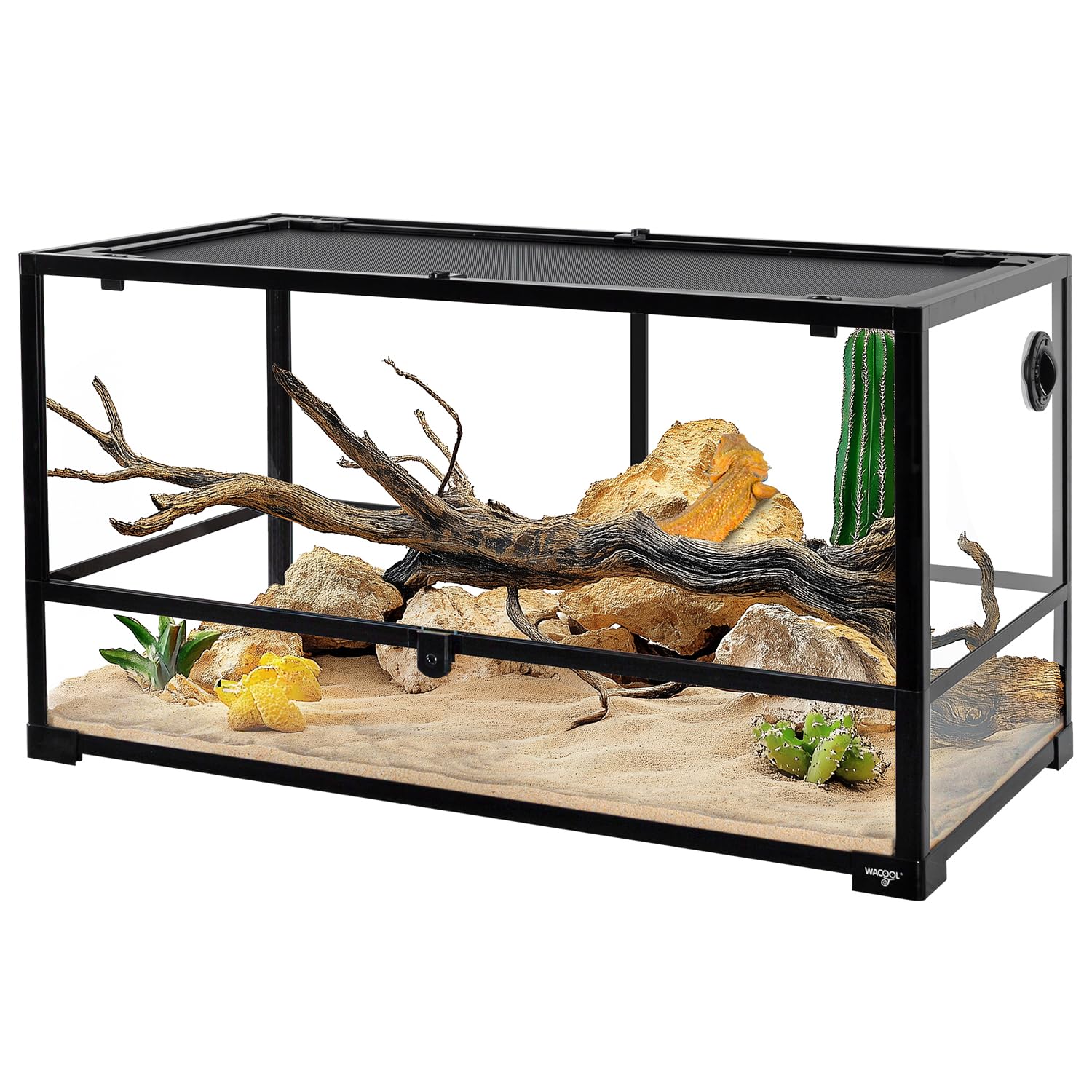 WACOOL TERRA Large Reptile Tank 55 Gallon, 360°Full Vision Glass Reptile Terrarium with Top Mesh Lid for Beaded Dragon Lizard Gecko Snake Hermit Crab
