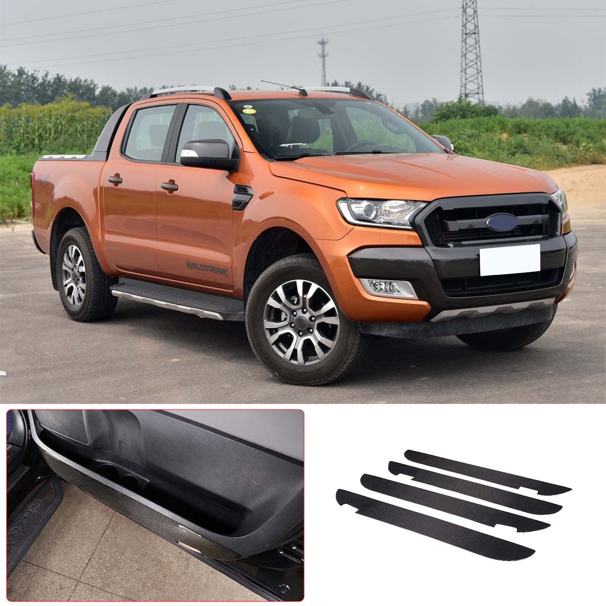 4PCS Car Door Anti Kick Panel Sticker Trim for Toyota Tundra 2007-2013 Accessories Real Carbon Fiber Automotive Decal — view 2