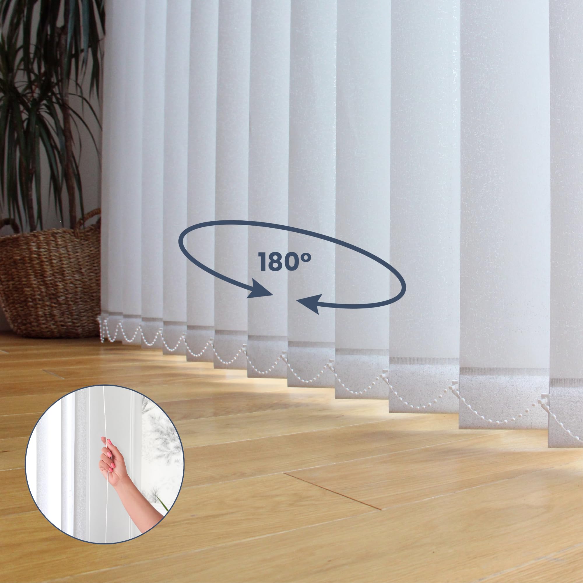 Store Californien tamisant L 200 x H 240 cm – Lames Verticales 127 mm – Chaînette – Fixation Plafond – (Blanc)